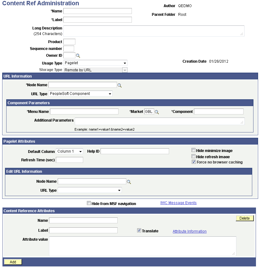 Content Ref Administration page - Pagelet