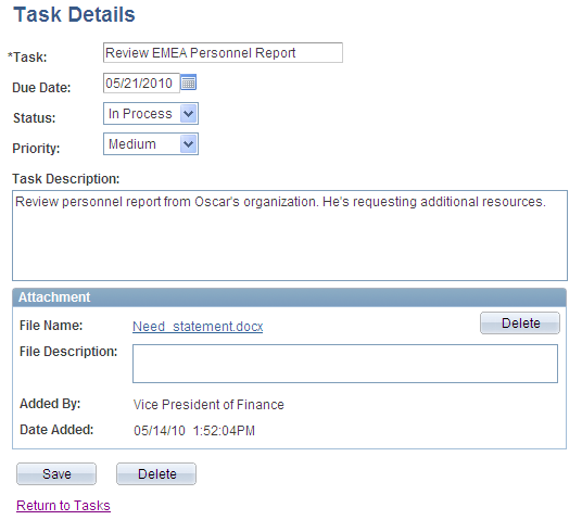 Task Details extension page