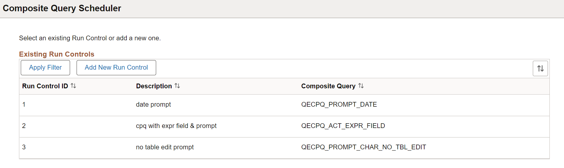 Composite Query Scheduler page