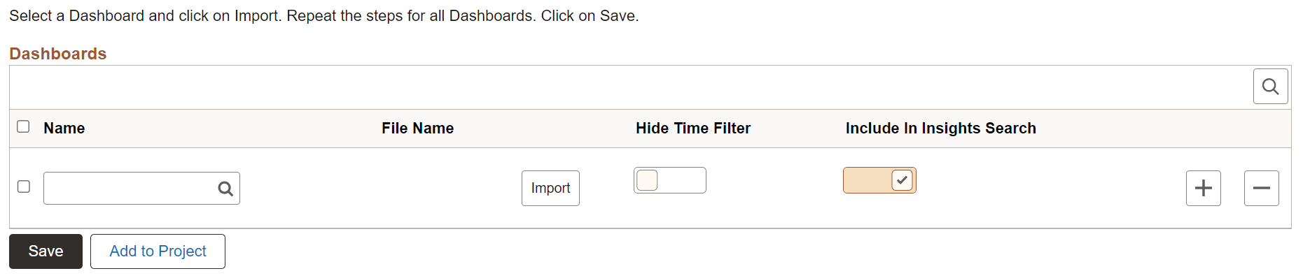Import Insights Dashboards page