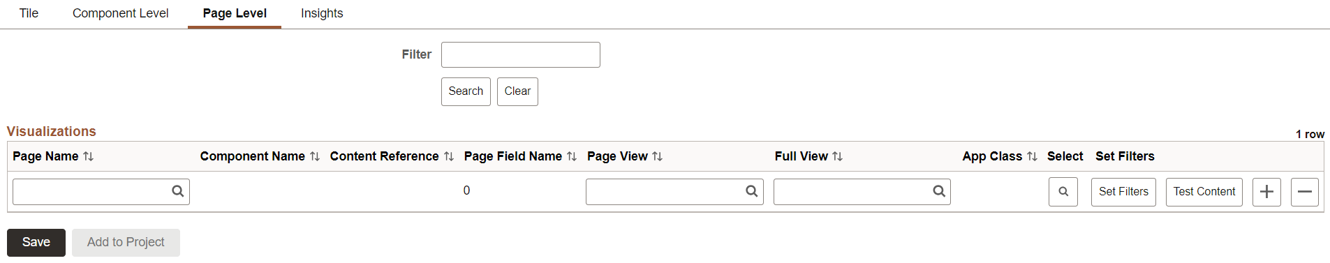 Configure Insights Dashboards page - Page Level tab