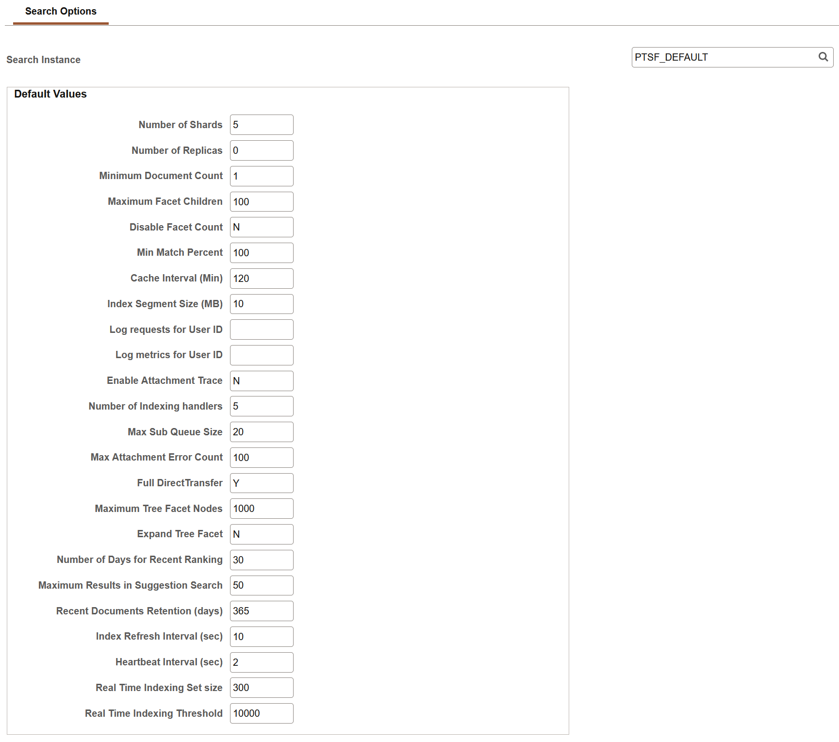 Search Options page