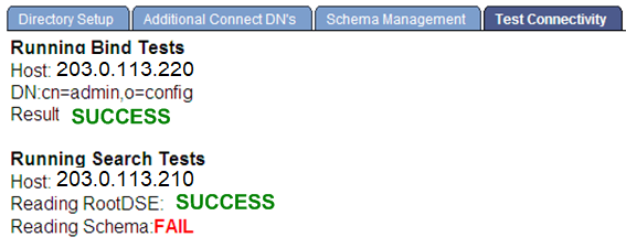 Configure Directory - Test Connectivity page